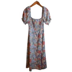 ASTR Floral Smocked Maxi Dress Puff Sleeve Cottagecore Boho Square Neck Small